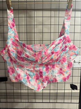Floral Pink Blue Tie-Dye Crop Top